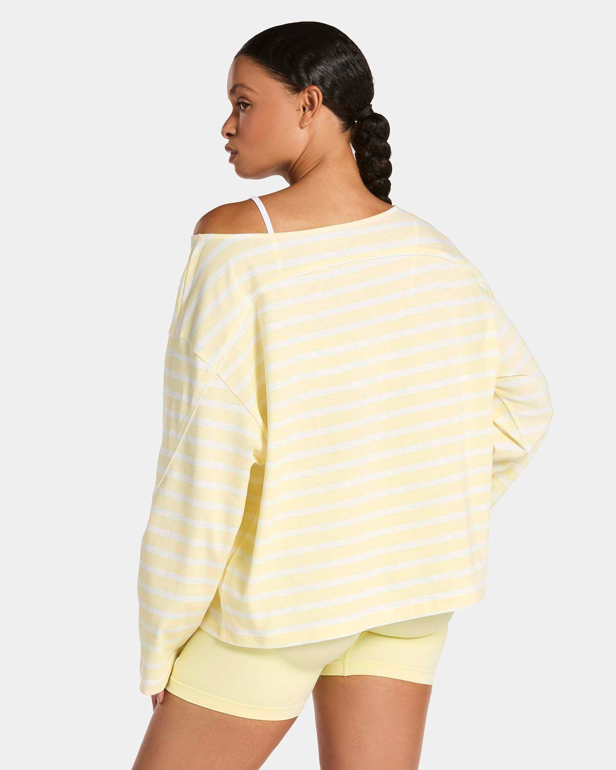 Haut à manches longues et épaules dénudées Contrastline « Stripe Butter Yellow »
