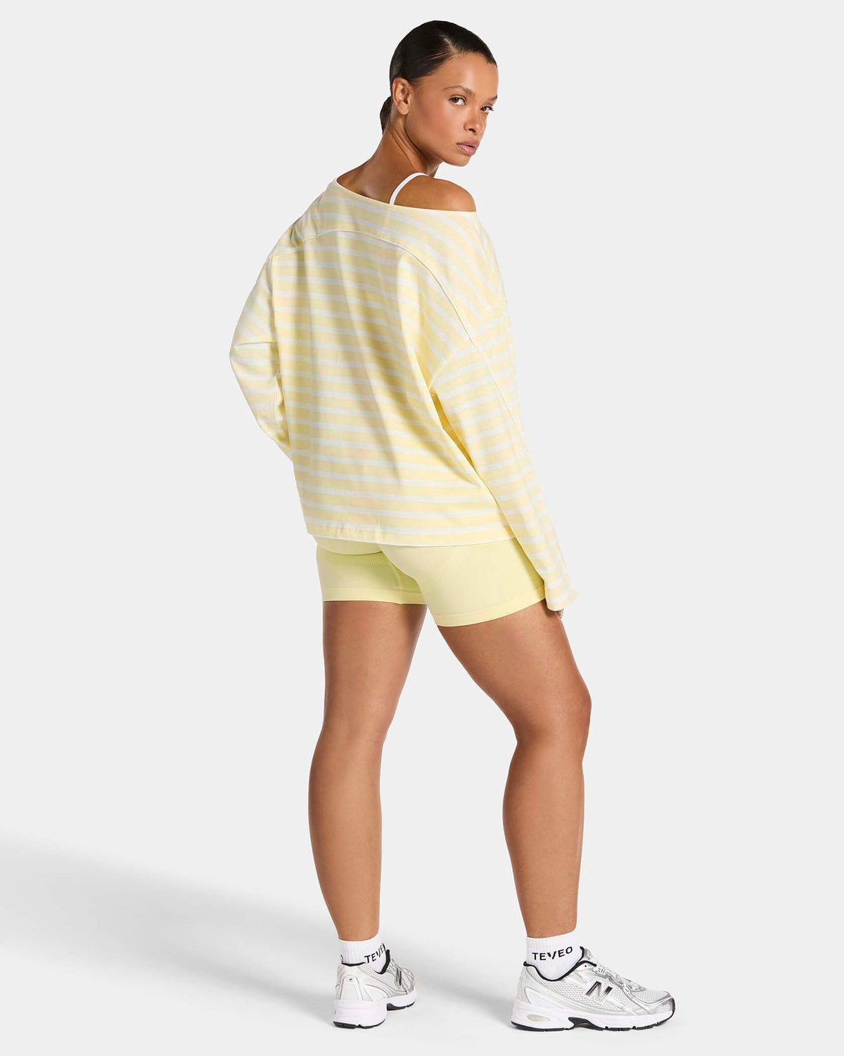 Haut à manches longues et épaules dénudées Contrastline « Stripe Butter Yellow »