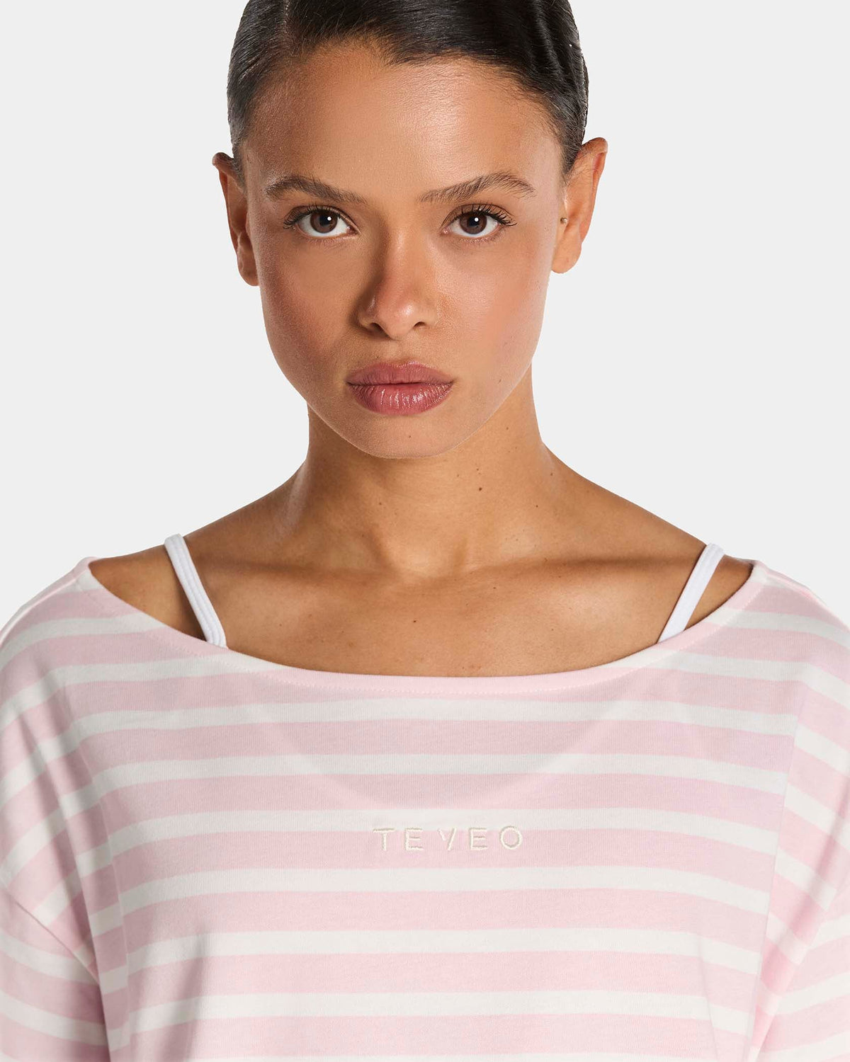 T-shirt à épaules dénudées Contrastline « Stripe Blossom »