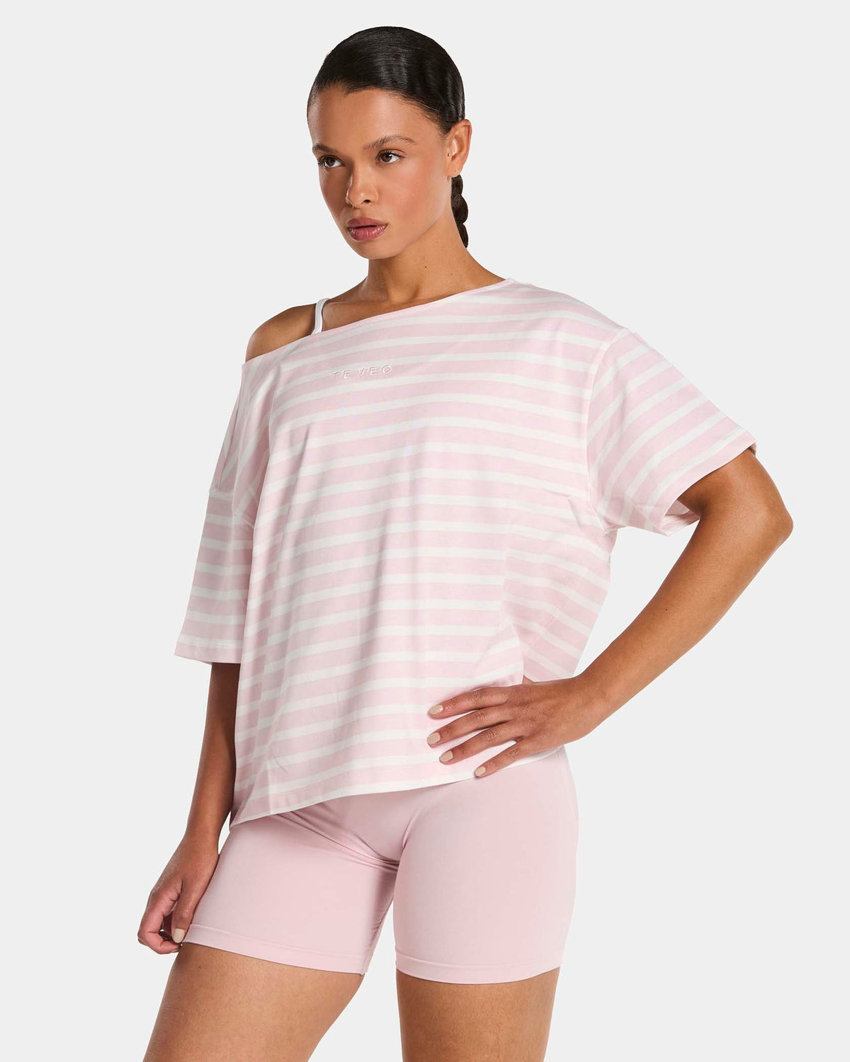 T-shirt à épaules dénudées Contrastline « Stripe Blossom »