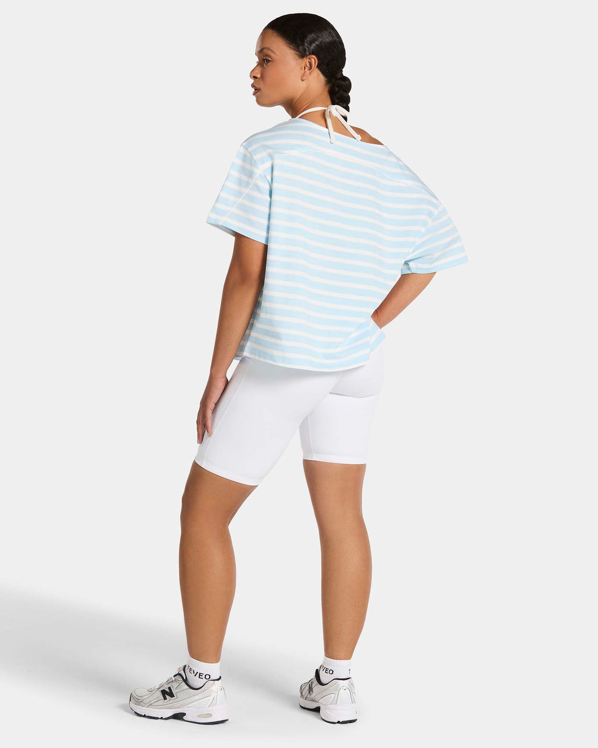 T-shirt à épaules dénudées Contrastline « Stripe Ice Blue »