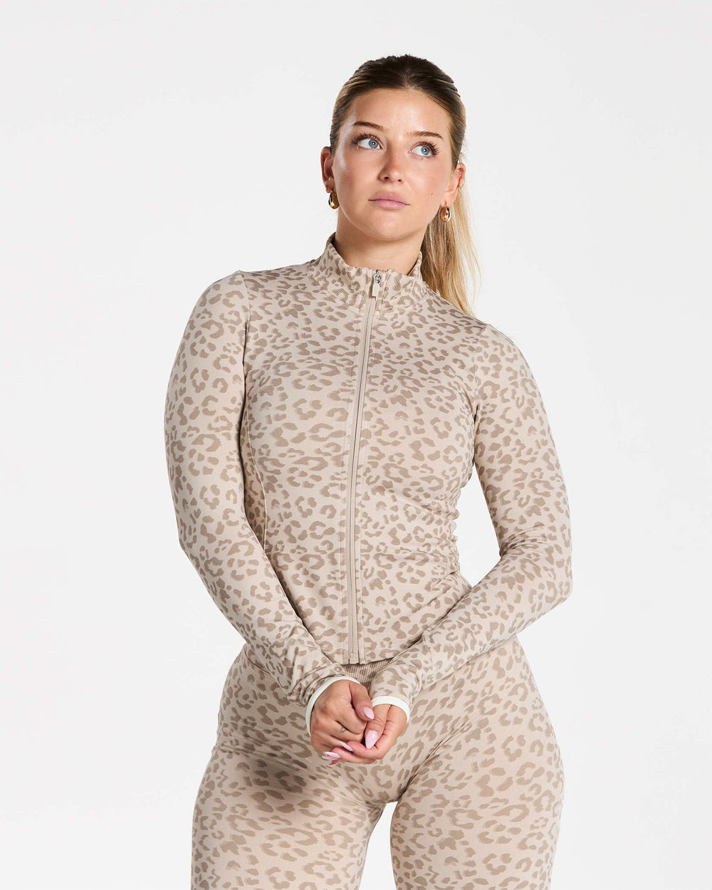 Veste de sport zippée sculptante Contrastline « Léopard Cream »