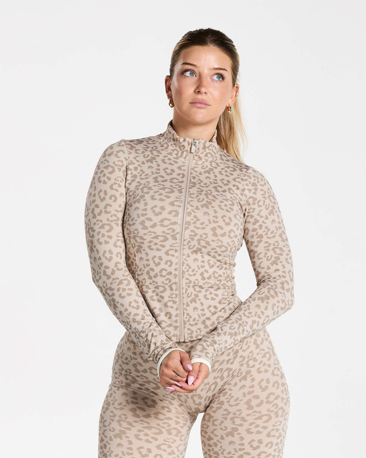 Veste de sport zippée sculptante Contrastline « Léopard Cream »