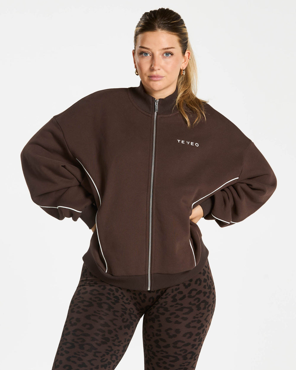 Sweat-shirt zippé Contrastline « Espresso »