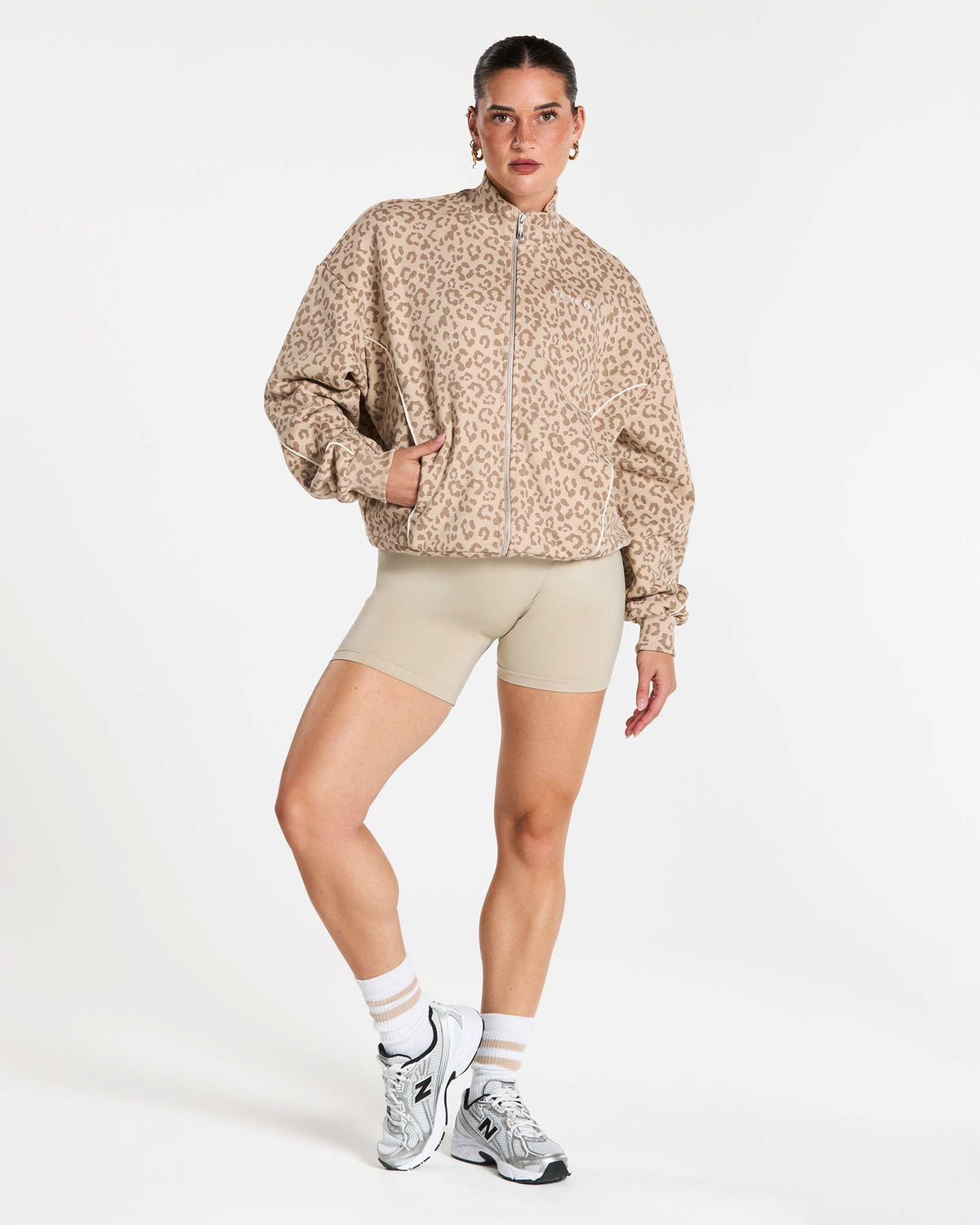 Sweat-shirt zippé Contrastline « Léopard Cream »