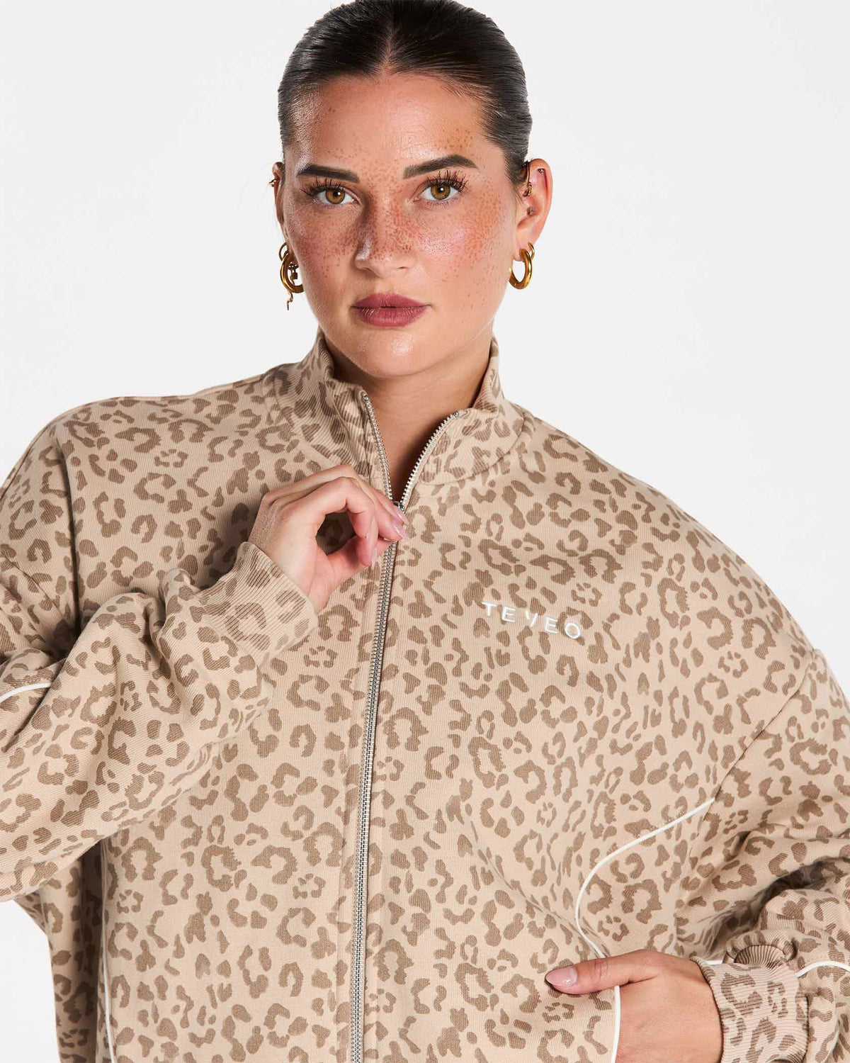 Sweat-shirt zippé Contrastline « Léopard Cream »