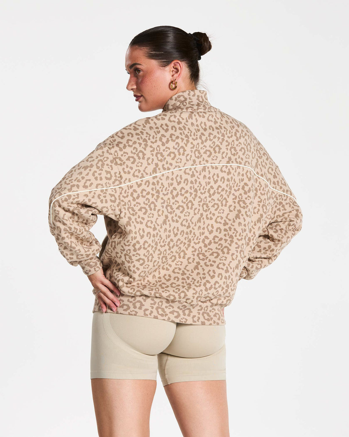 Sweat-shirt zippé Contrastline « Léopard Cream »