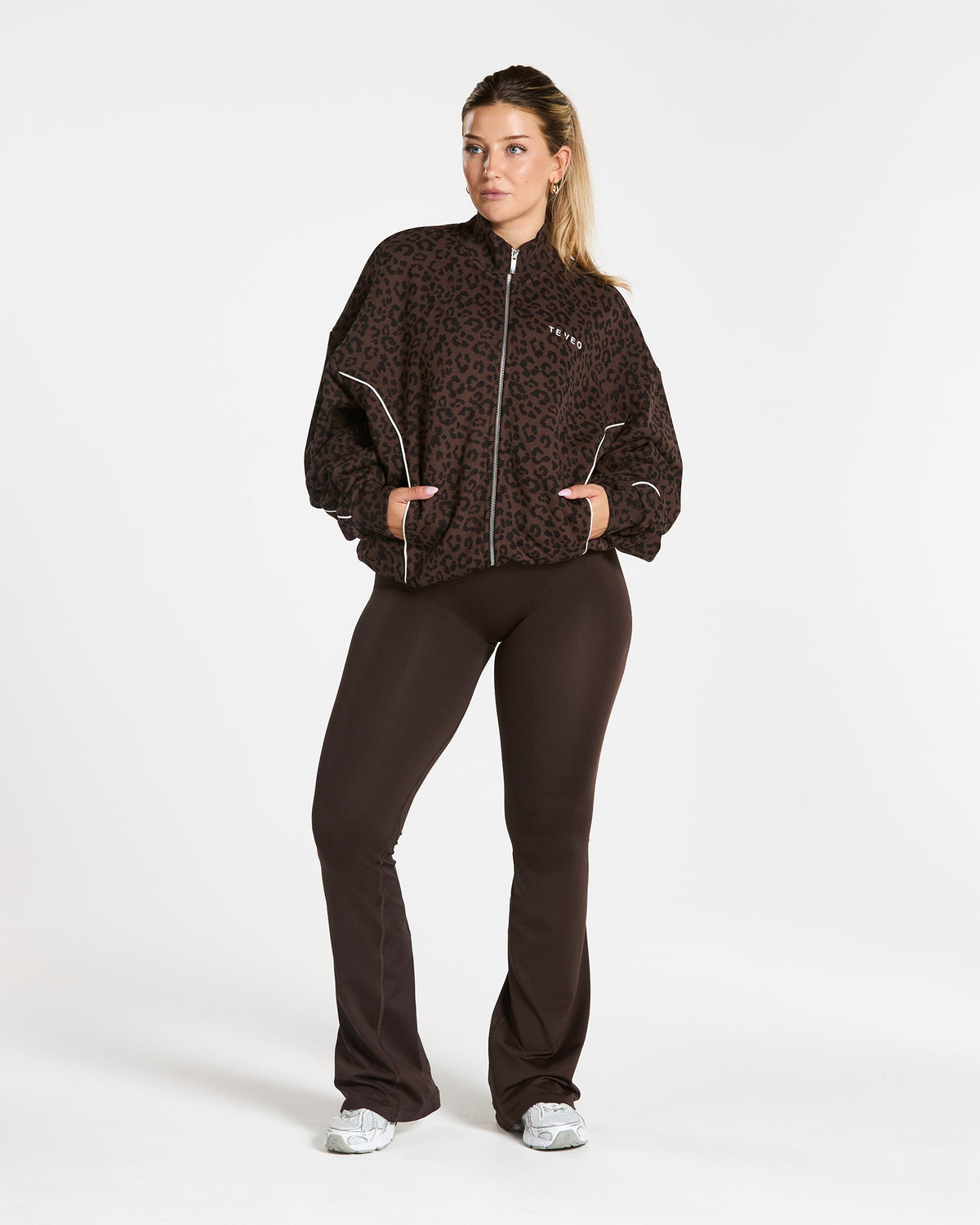 Sweat-shirt zippé Contrastline « Léopard Espresso »