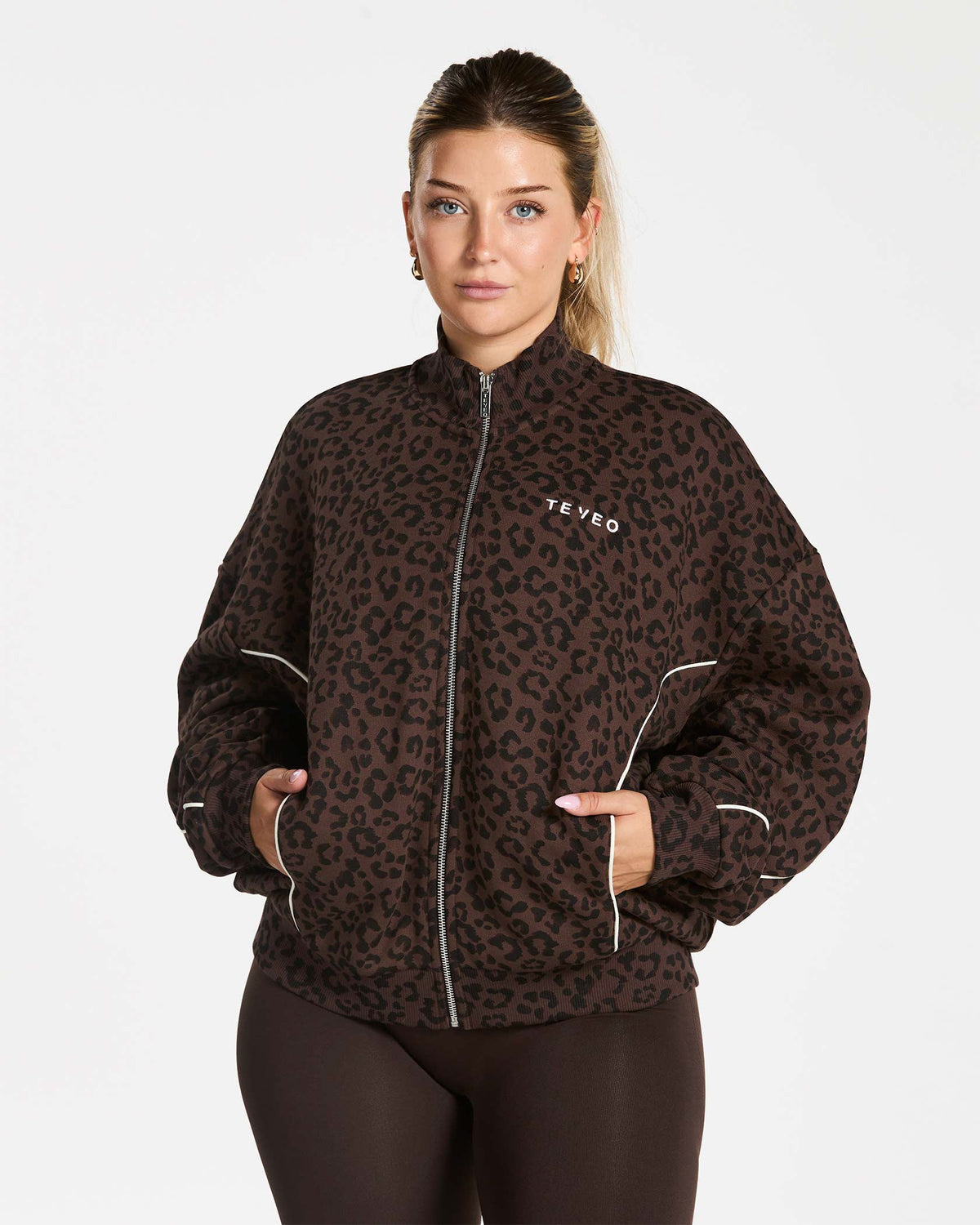 Sweat-shirt zippé Contrastline « Léopard Espresso »