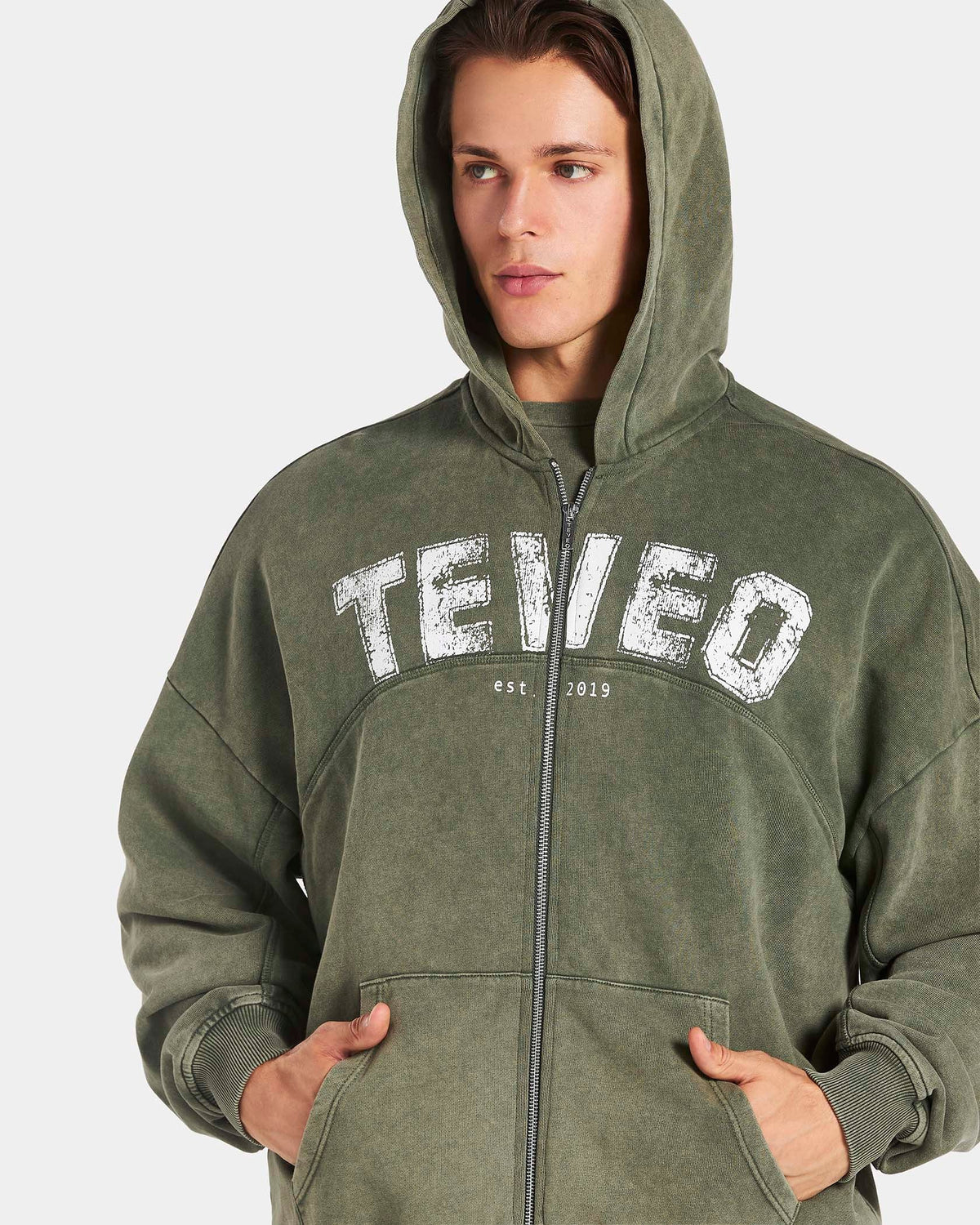 Sweat à capuche zippé oversize Legacy Lifting « Kaki Acid »