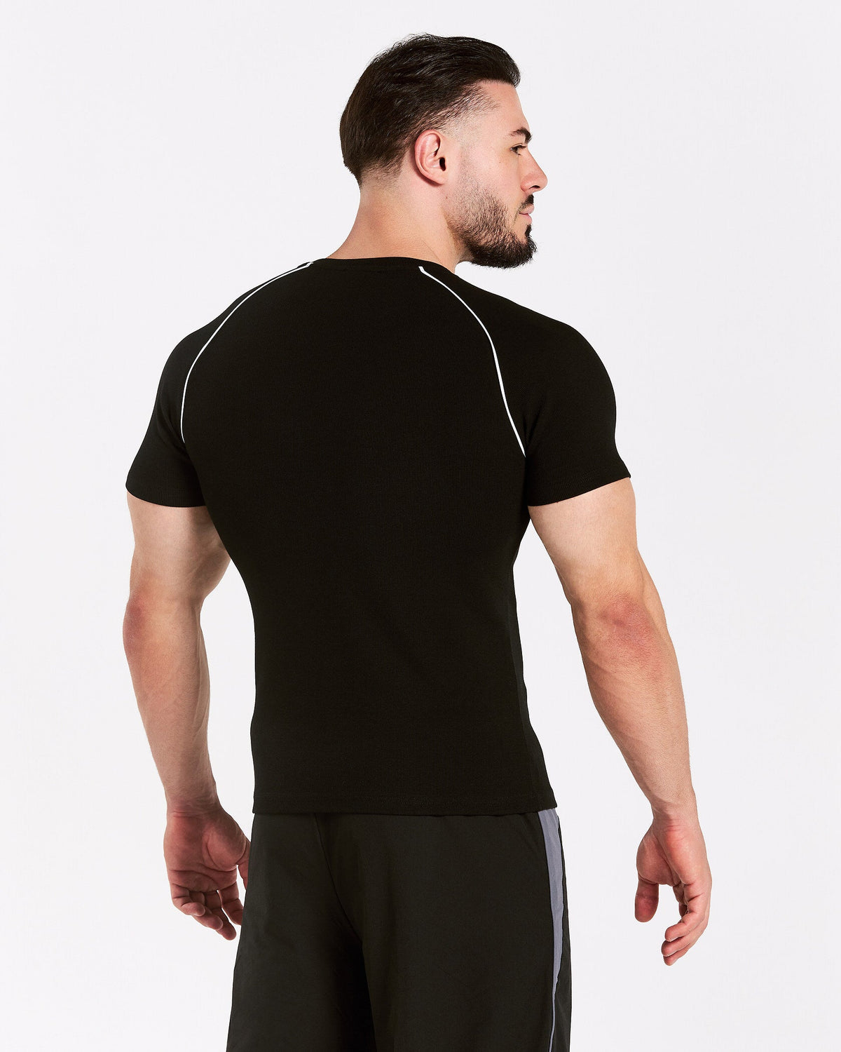 T-shirt côtelé à passepoil Track « noir »