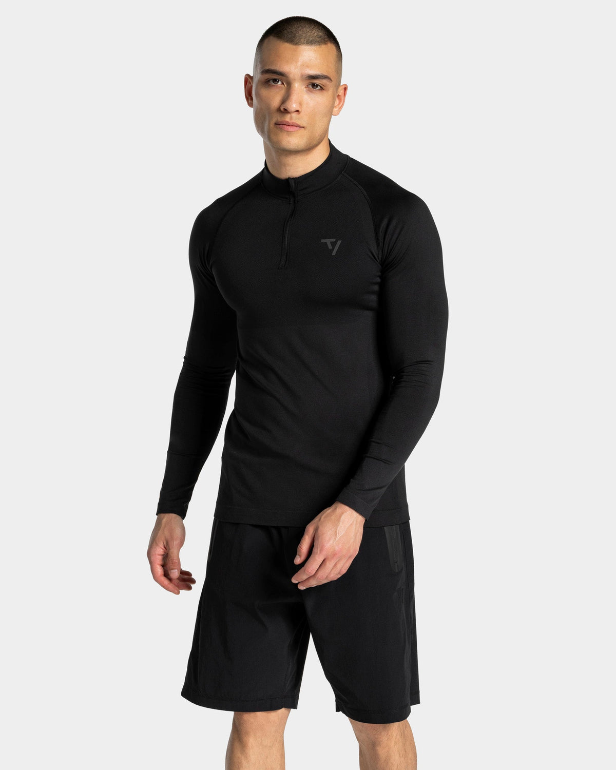 Haut à manches longues demi-zippé Workout sans coutures « noir/anthracite »